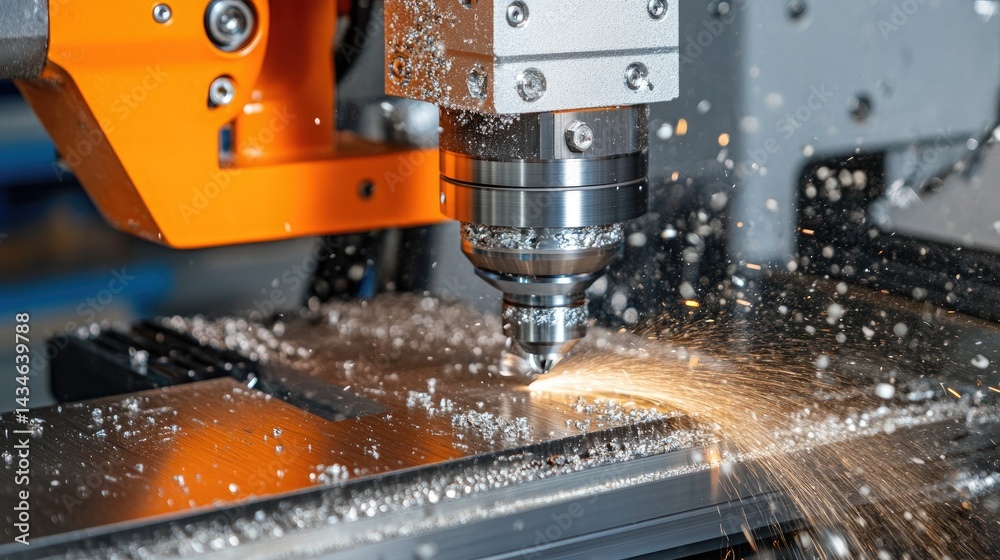 Poster smart cnc machines adjusting parameters automatically using ai feedback loops, no people