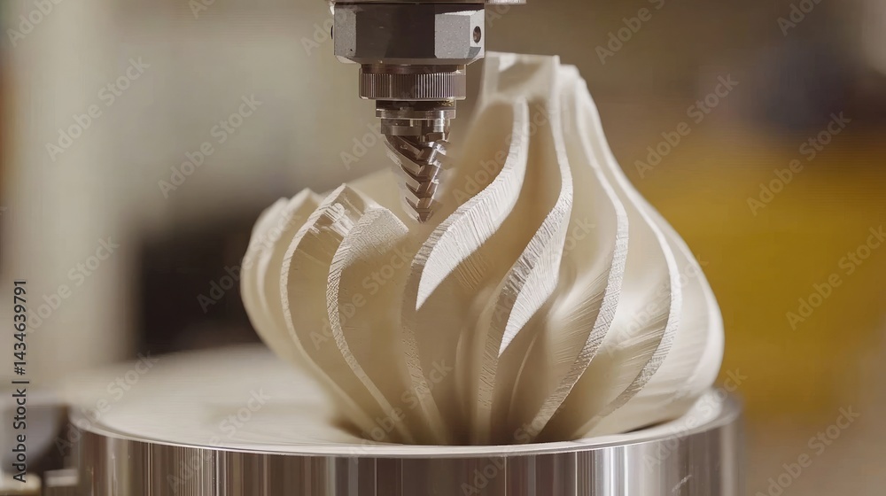 Poster smart cnc machines adjusting parameters automatically using ai feedback loops, no people