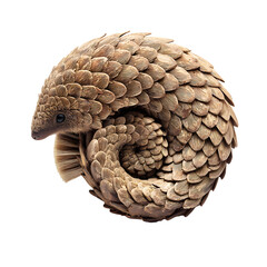 wide angle image of a scrub brush shaped like a curled pangolin, isolated on white background