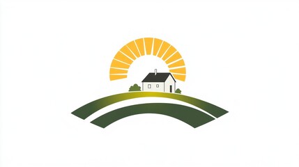 Naklejka premium Rural home under sun; peaceful landscape
