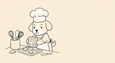 Adorable canine pastry chef crafting delectable cookies in a charming illustration