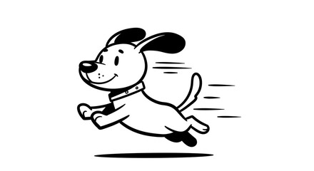 Cartoon illustration of a cheerful dog running dynamically on a white background