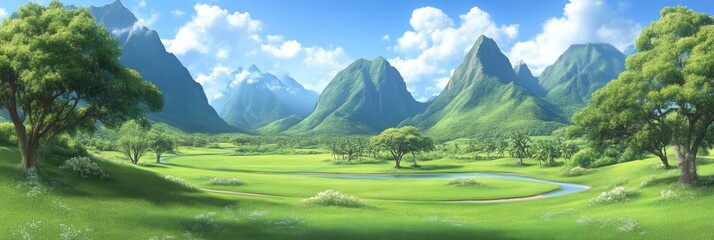 Lush Valley with Majestic Mountains