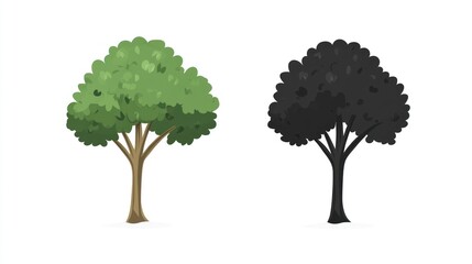 Two trees, colored, illustration, simple