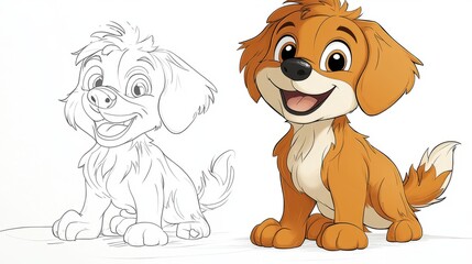 Fototapeta premium Cute Cartoon Dog Coloring Page for Kids and Children Fun Activity