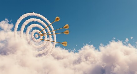 Arrows hitting a cloud target against a bright blue sky.