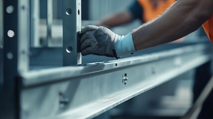 Worker Assembling Metal Framework