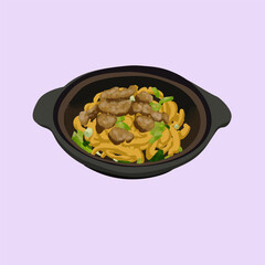 Delicious Bowl of Kwetiau with Meat Toppings in Artistic Style