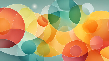 Obraz premium Vibrant abstract design of overlapping transparent colorful circles and curves, forming a dynamic, artistic background with modern, geometric, and decorative visual appeal.