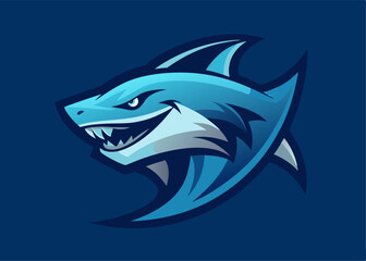 Fototapeta premium Ferocious Apex Predator: A formidable shark with a menacing grin, a symbol of dominance, set against an aquatic blue canvas. This image embodies the raw power and predatory instinct.