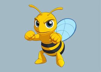 Fototapeta premium Brave Bee: An energetic cartoon bee is ready for battle, exuding confidence, with a playful edge, standing tall, symbolizing strength and action.