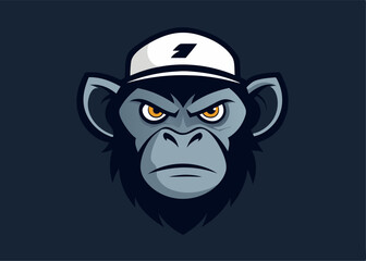 Fototapeta premium Monkey in Hat: A stylized illustration of a monkey sporting a hat, rendered in a bold, cartoonish aesthetic, showcasing its determined expression and focused gaze. 
