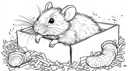Cute Mouse in Box Coloring Page for Creative Art Fun