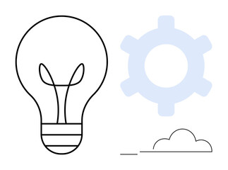 Light bulb signifies ideas, gear symbolizes innovation, and cloud evokes imagination. Ideal for creativity, automation, problem-solving, technology, innovation brainstorming teamwork. Flat simple