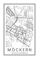 Hand drawn printable downtown road map poster of borough MÖCKERN of the German city of LEIPZIG on solid white background with city name