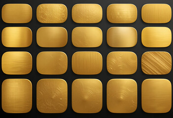 Golden Gradient Set – Metallic Gold Gradients Collection with Smooth Metal Surface Texture – Vector Illustration

