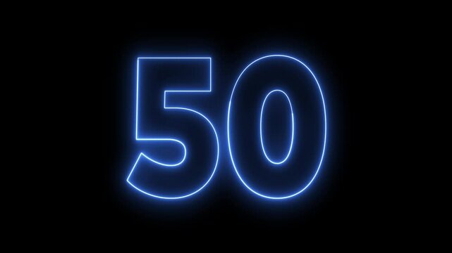 50 neon sign. Neon sign 50. 50 logo animation. Fifty number, fifty neon sign.  3840x2160.