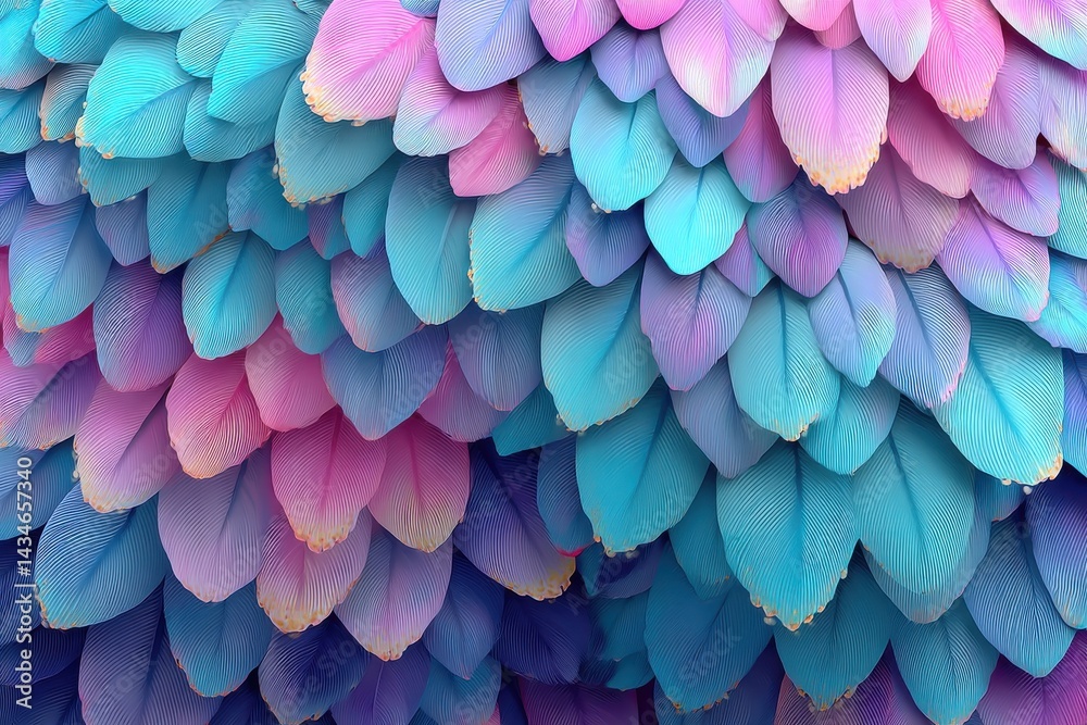 Poster a mesmerizing display of pastel-colored feather pattern, creating an abstract background filled with