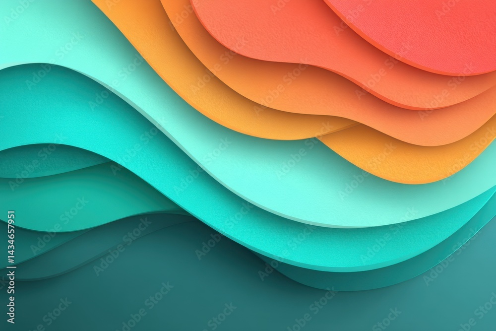 Poster abstract layered paper cut background with smooth wavy lines in vibrant colors, creating a dynamic a