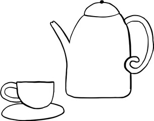Obraz premium Lined Cup and Kettle Tea Hand Drawn