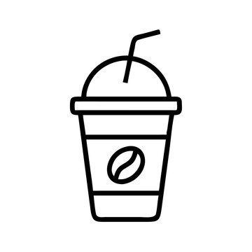 recommend clip art: minimalist vector icon of iced coffee to go cup with straw, black and white outline illustration for coffee shop and beverage themes