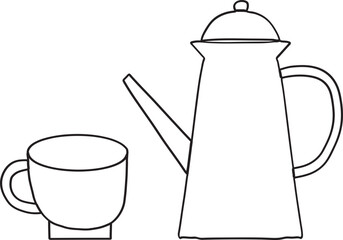 Lined Cup and Kettle Tea Hand Drawn