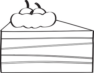 Lined Shortcake with Topping Cherry and Cream Hand Drawn