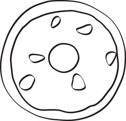 Lined Donuts with Topping Almond Nut Hand Drawn
