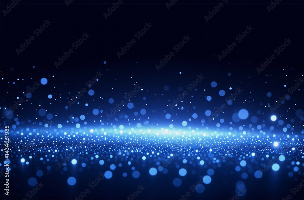 Wall mural luminous blue particles scatter across a dark backdrop, creating a sparkling bokeh effect. light ema