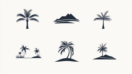 Obraz premium Palm tree silhouettes on white background