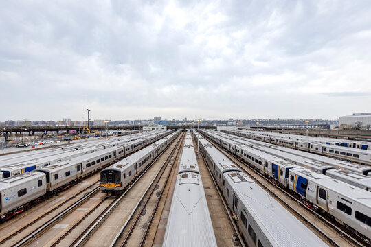 Metro train yard in New York transit system