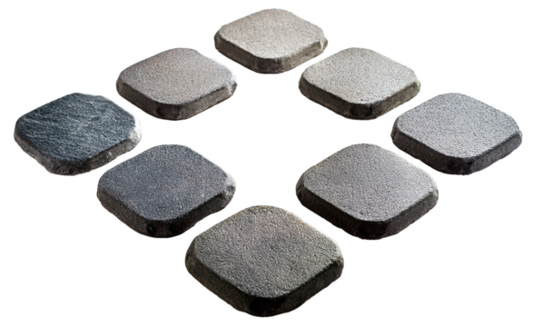 arranged of stepping garden stones in rounded square shape isolated on white background