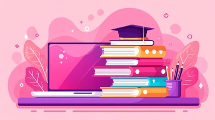 Laptop and books, enhance your study space for maximum productivity learning