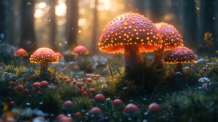 Luminous Mushrooms Enchanting Forest Scene