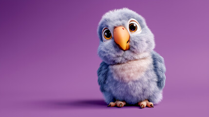 Fototapeta premium Cute parrot stands out against a vibrant purple background