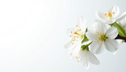 Fototapeta premium Delicate white blossoms against pure white backdrop, soft, untouched, peaceful