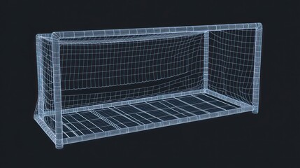 Wireframe Soccer Goal on Dark Background