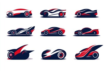 Fototapeta premium Futuristic car designs, racing style, white background, graphic design, vector illustration