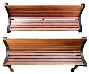 top view of outdoor wooden bench collection isolated on white background