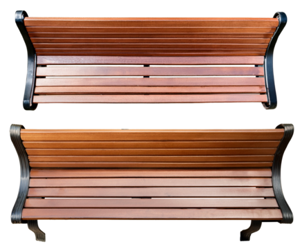 top view of outdoor wooden bench collection isolated on white background