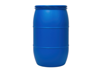 Blue plastic barrel container for liquid storage isolated on transparent background