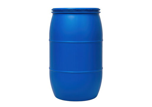 Blue plastic barrel container for liquid storage isolated on transparent background