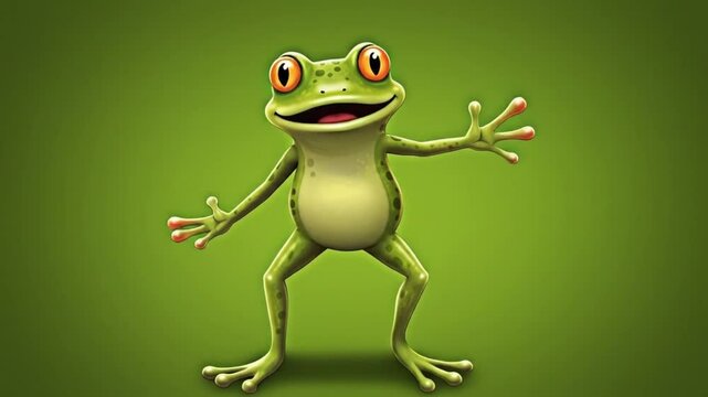 Playful Cartoon Frog with Bright Green Skin and Red-Tipped Fingers