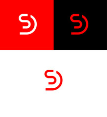 Red and White SD or DS Letter Logo Design on Black Background