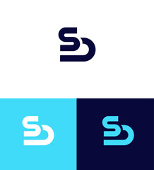 Modern SD Monogram Logo Design Blue, Cyan, White Variations
