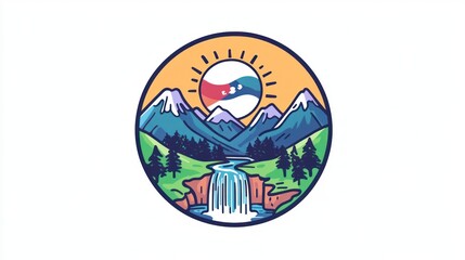 Obraz premium Mountain Waterfall Circle Design (1)