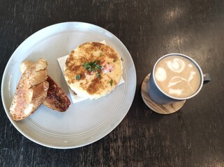 baked apple pie and a coffee 