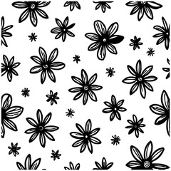 Fototapeta premium Black and white floral pattern with scattered blossoms for elegant designs