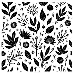 Monochrome botanical garden flourish, enchanting floral and foliage composition