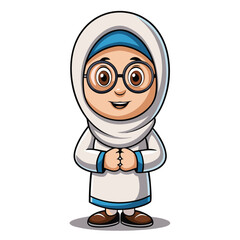 Obraz premium Cartoon girl in hijab and glasses